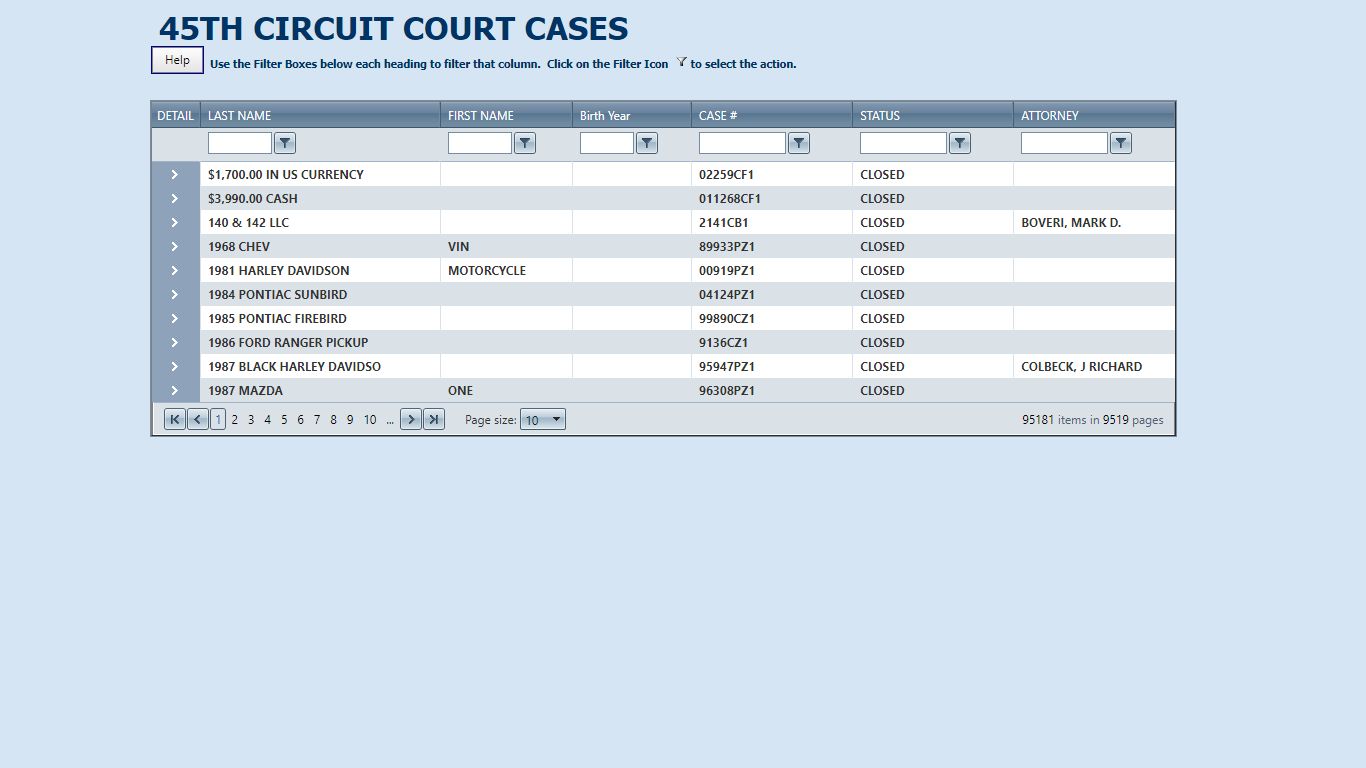 45th Circuit Court Cases - St. Joseph County Mi